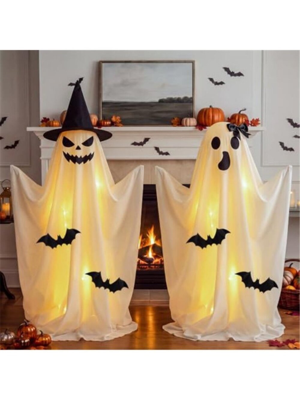 2 Pcs Halloween Light up Ghost Decorations Indoor, Purple